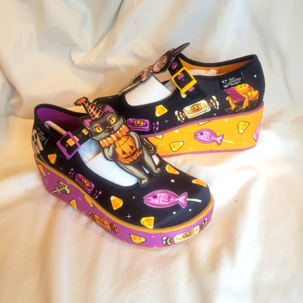 BNIB Hot chocolate chocolacitas Treat Or Kitten platform Mary Jane's 5